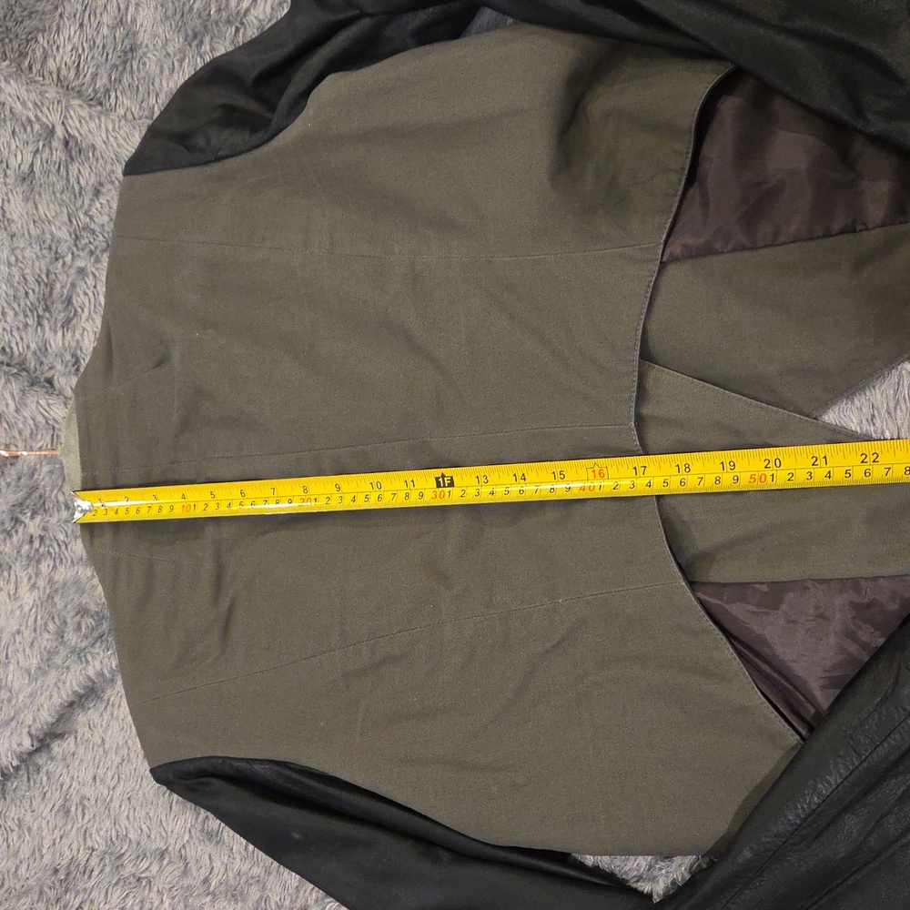 Aqua Olive Green & Black Mixed-Media Moto Jacket With Leather Sleeves  Size L! - Picture 7 of 9